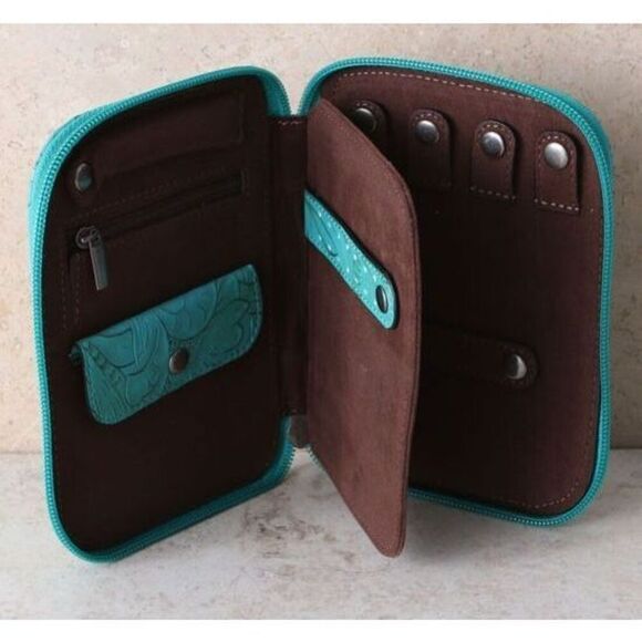 Justin Boots 2139779TUR Women's Tooled Turquoise Zip Around Jewelry Pouch Case - Picture 3 of 3